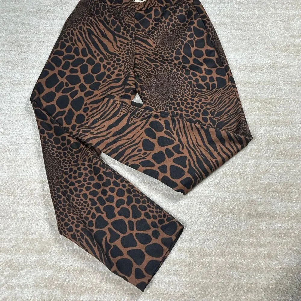 Michael Kors Leggings Womens M Brown Black Animal Print Stretch Pull On Slim